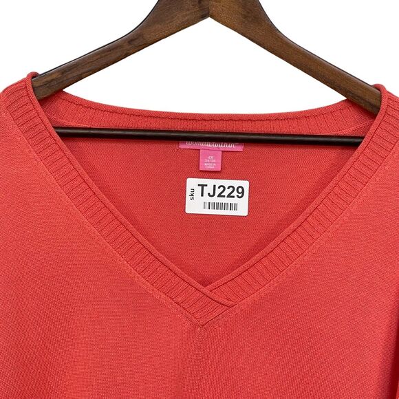 Woman Within Pullover Sweater Women Size 4X Orange Pink Knit V Neck Long Sleeve - Picture 2 of 11